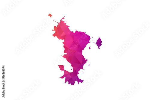 Mayotte Map - Polygon Style Vector Illustration in Orange and Pink Gradient, Low Poly Geometric Design, Isolated on White Background for Infographics and Education.