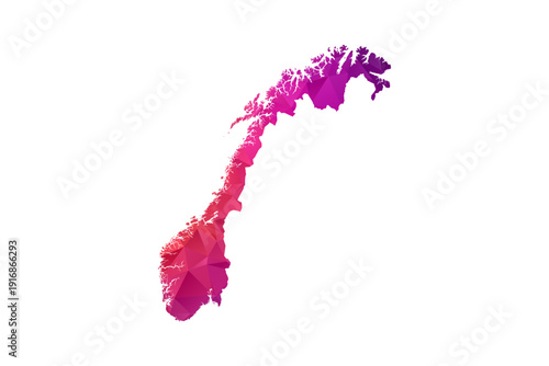 Norway Map - Polygon Style Vector Illustration in Orange and Pink Gradient, Low Poly Geometric Design, Isolated on White Background for Infographics and Education.