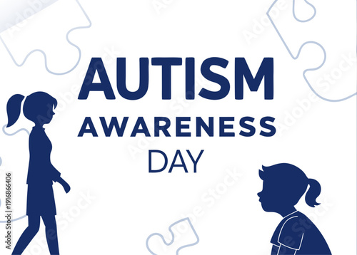 Autism awareness day with children and puzzle pieces on white background