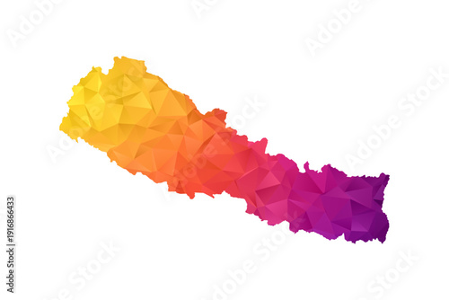 Nepal Map - Polygon Style Vector Illustration in Orange and Pink Gradient, Low Poly Geometric Design, Isolated on White Background for Infographics and Education.