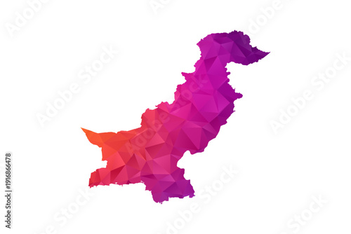 Pakistan Map - Polygon Style Vector Illustration in Orange and Pink Gradient, Low Poly Geometric Design, Isolated on White Background for Infographics and Education.