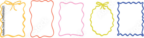 Hand-Drawn Wavy & Squiggly Rectangle Frame Set | Minimalist Colorful Doodle Borders for social media & Stickers