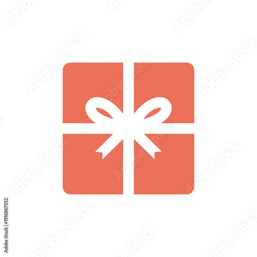 A minimalist illustration of a coral colored gift with a white bow