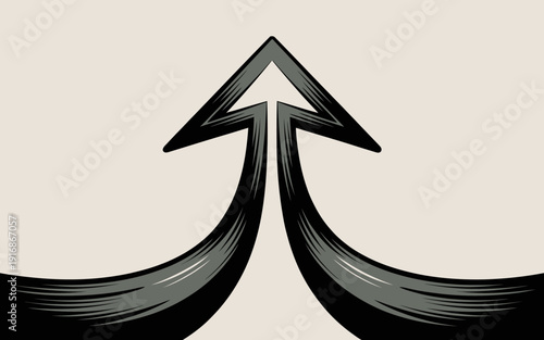Black arrow pointing upwards on a white background.