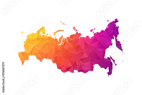 Russia Map - Polygon Style Vector Illustration in Orange and Pink Gradient, Low Poly Geometric Design, Isolated on White Background for Infographics and Education.