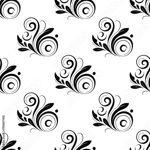 Seamless pattern of elegant swirling floral elements on a white background