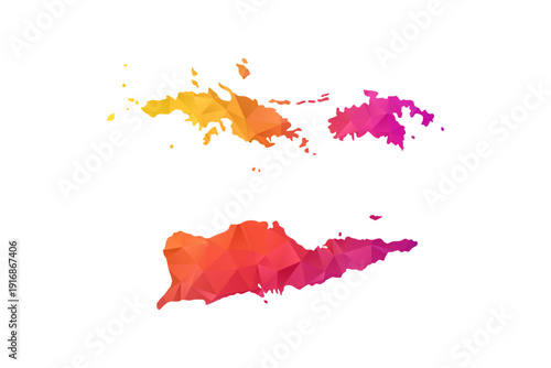 U.S. Virgin Islands Map - Polygon Style Vector Illustration in Orange and Pink Gradient, Low Poly Geometric Design, Isolated on White Background for Infographics and Education.