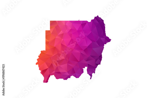 Sudan Map - Polygon Style Vector Illustration in Orange and Pink Gradient, Low Poly Geometric Design, Isolated on White Background for Infographics and Education.