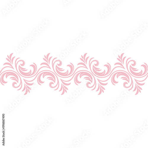 Delicate pink floral swirl border design on a white background