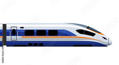 Modern High-Speed Train, Blue and White Color Scheme, Isolated