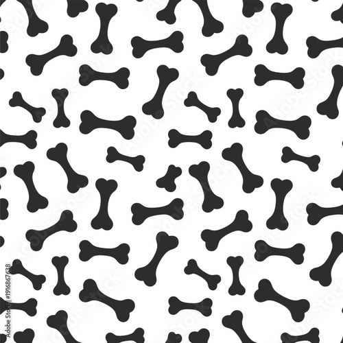 Seamless pattern of black dog bones on a white background