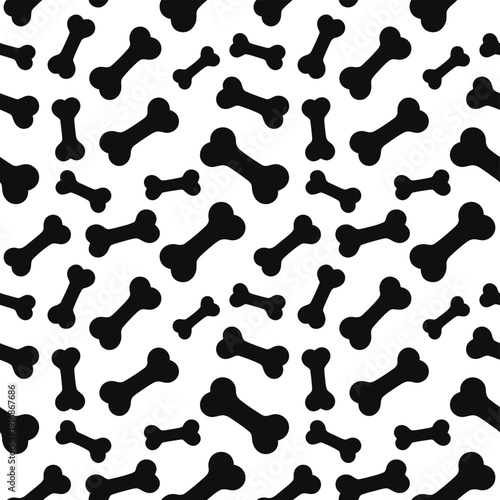 A seamless pattern of black dog bones on a white background