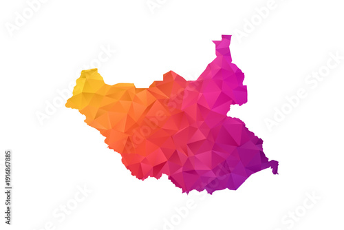 South Sudan Map - Polygon Style Vector Illustration in Orange and Pink Gradient, Low Poly Geometric Design, Isolated on White Background for Infographics and Education.