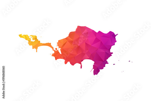 Sint Maarten Map - Polygon Style Vector Illustration in Orange and Pink Gradient, Low Poly Geometric Design, Isolated on White Background for Infographics and Education.