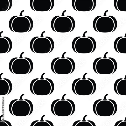 Seamless pattern of black pumpkins on a white background autumnal design