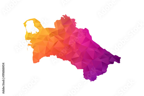 Turkmenistan Map - Polygon Style Vector Illustration in Orange and Pink Gradient, Low Poly Geometric Design, Isolated on White Background for Infographics and Education.