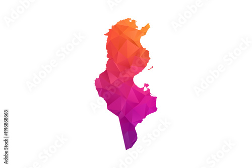 Tunisia Map - Polygon Style Vector Illustration in Orange and Pink Gradient, Low Poly Geometric Design, Isolated on White Background for Infographics and Education.