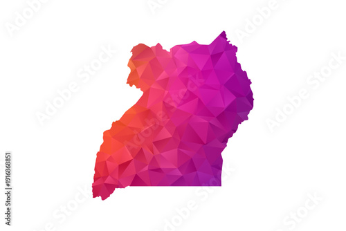 Uganda Map - Polygon Style Vector Illustration in Orange and Pink Gradient, Low Poly Geometric Design, Isolated on White Background for Infographics and Education.