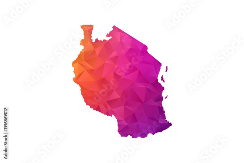 Tanzania Map - Polygon Style Vector Illustration in Orange and Pink Gradient, Low Poly Geometric Design, Isolated on White Background for Infographics and Education.