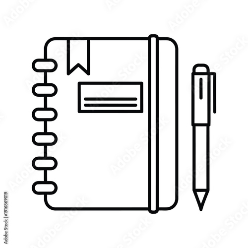 Closed spiral-bound notebook with a bookmark tab and a pen resting beside it symbolizes planning and organization tasks.
