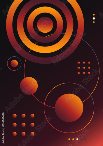 Abstract planet infographics, gradient shapes on a black background. Esoteric symbols, imitation planets.