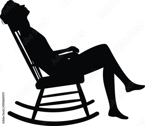 Silhouette of a person reclining in a rocking chair with legs crossed