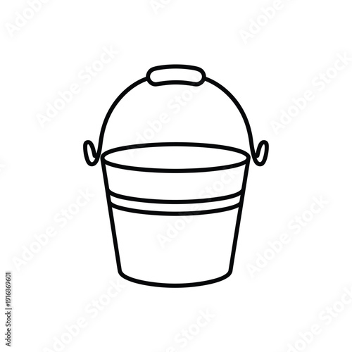 Simple line drawing of a classic bucket with a handle and base