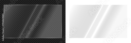 Foto Transparent clear glass panel sheet overlay with glossy shiny reflection rectang