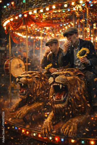 
men on carousels