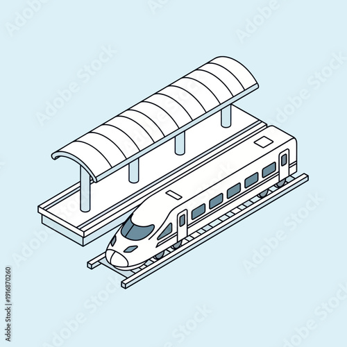 Modern Train at Station Platform Illustration.
