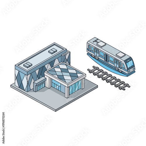 Isometric Train Station with Modern Architecture.