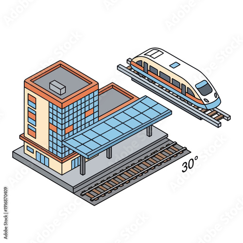 Train Station Building with Modern Train.
