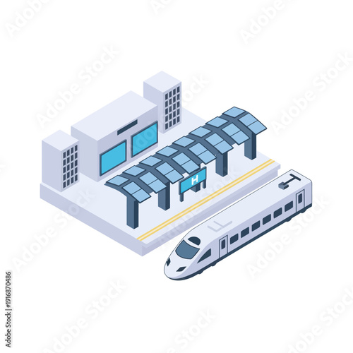 Modern Train Station with Bullet Train.