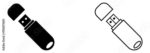 Ilustración de pendrive en blanco y negro. Icono de computación. Símbolo de tecnología. Vector para sitio web, folleto, app, diseño y otros.