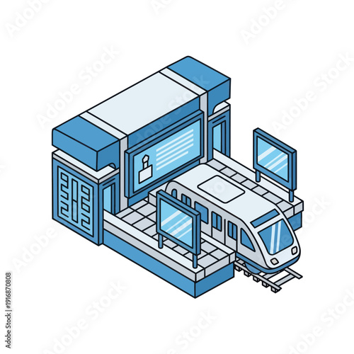 Modern Train Station with Subway Train Illustration.