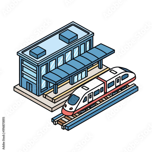 Modern Train Station with Elevated Monorail.