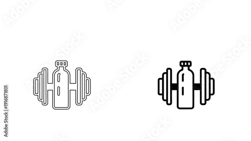 Fitness water bottle icon with dumbbell weights for gym and workout