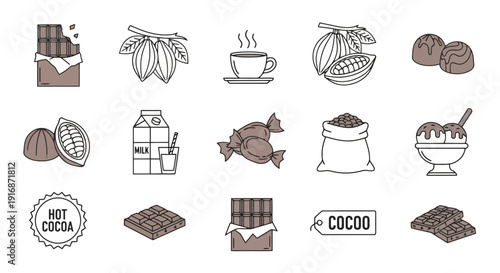Collection of delicious chocolate and cocoa related icons.
