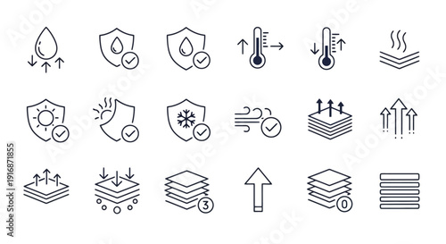 Collection of Icons Representing Fabric Properties and Performance.