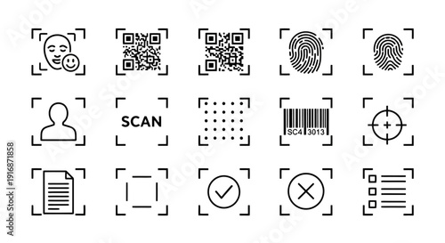 Collection of Scan and Identification Icons.