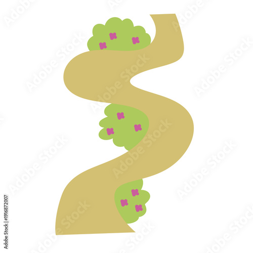 Illustration of Winding Path with Bushes