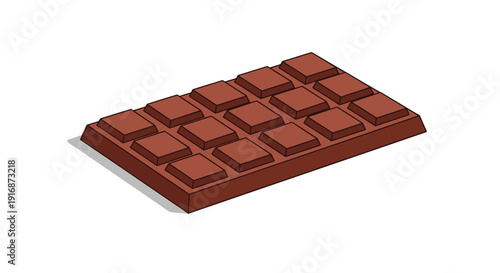 Realistic brown chocolate bar with individual square segments shown in an isometric view on a clean white background for food and candy design.