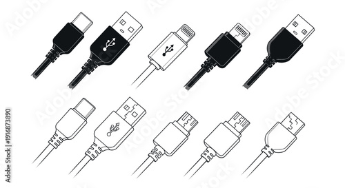 A collection of various USB cables and connectors on a white background