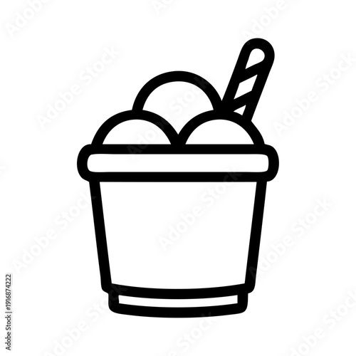 Dibujo sencillo con líneas de un vaso con 3 bolas de helado y pajita 