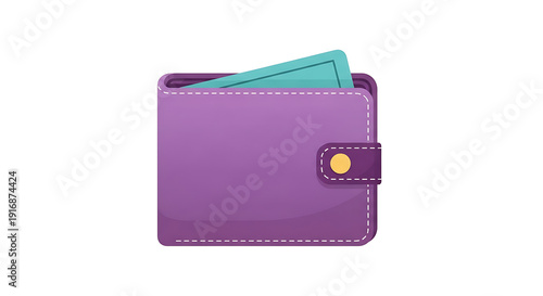 Purple wallet with green credit cards inside clasp closure isolated on transparent background