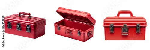 Set of Close-up of a red metal toolbox transparent png background. Ai generated