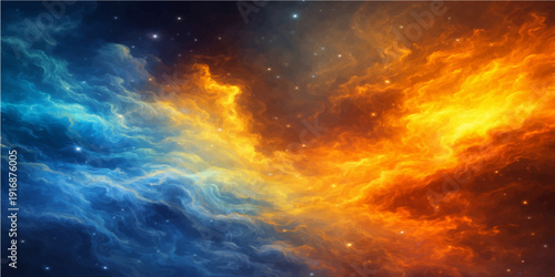 A beautiful abstract fire background features a fiery explosion of orange and red sunlight through dramatic clouds at sunset for a nature inspired sky at dusk