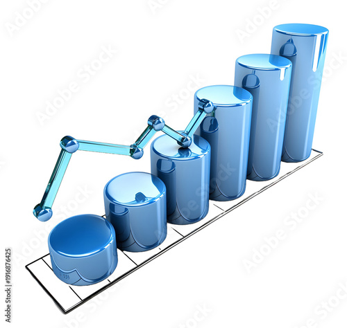 Glass growing bar graph icon 3D object on white background High quality photo