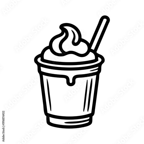 Dibujo sencillo con líneas de un vaso de helado lácteo con pajita 