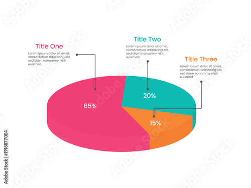 3D Pie Chart Infographic with Data Segments and Descriptions.